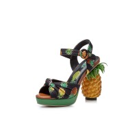 Peep Toe Fantasy Pineapple Heel Ankle Buckle Straps Sandals - Black