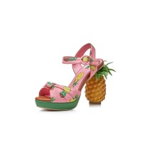 Peep Toe Fantasy Pineapple Heel Ankle Buckle Straps Sandals - Pink