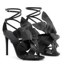 Peep Toe Flower Decorated Elegant Stiletto Heels Ankle Gladiator Straps Summer Party Date Night Sandals - Black Faux Leather