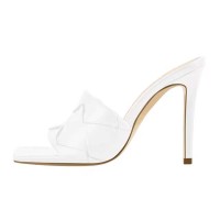 Square Open Toe Stiletto Heels Elegant Sandals - White  Faux Leather