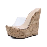 Summer Platform Wedge Peep Toe Platform Transparent Slippers - Apricot PVC