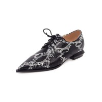 Pointed Toe Western Lace Up Snake Print Loafer Oxford Shoes - Silver Black