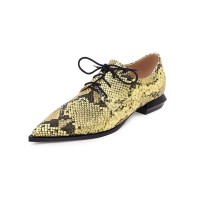 Pointed Toe Western Lace Up Snake Print Loafer Oxford Shoes - Yellow