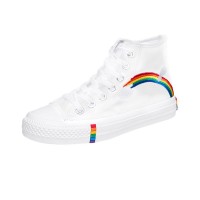 Soho Lace-Up Rainbow Canvas Ankle Sneakers -  White