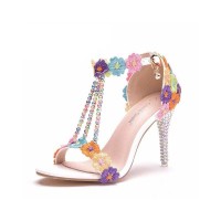 Peep Toe Ankle Buckle Straps Italian Style 3.5 Inches Heels Wedding Dorsay Pumps - Multicolor