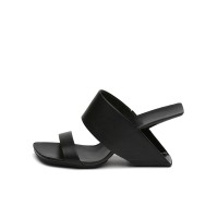 Peep Toe Genuine Leather Strange Heels Sandals Slippers - Black