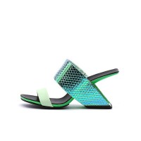 Peep Toe Genuine Leather Strange Heels Sandals Slippers - Green