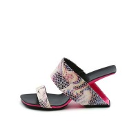 Peep Toe Genuine Leather Strange Heels Sandals Slippers - Snake