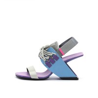 Peep Toe Genuine Leather Decorated Lace Up Slingback Strange Heels Sandals - Blue