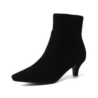 Kitten Heels Pointed Toe Ankle Boots with Side Zipper - Black