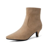 Kitten Heels Pointed Toe Ankle Boots with Side Zipper - Yellow