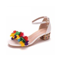 Peep Toe Ankle Buckle Straps Low Wedges Heels Platforms Sandals - Multicolor