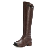 Round Toe Knee Highs Vintage Rustic Rider Biker Side Zipper Boots - Brown