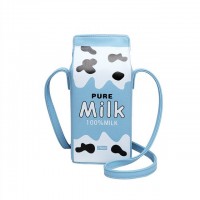 Drink Box Shaped  Cartoon Printed Shoulder Purses Bags - Blue