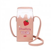 Drink Box Shaped  Cartoon Printed Shoulder Purses Bags - Pink