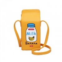 Drink Box Shaped  Cartoon Printed Shoulder Purses Bags - Yellow
