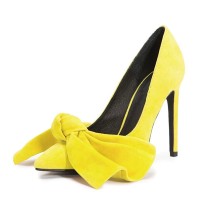 Pointed Toe Bowknot Stiletto Heels Classic Evening Part Dress Pumps - Yellow