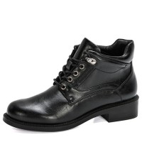 Round Toe Lace Up Classic Terrain Flats Ankle High Boots - Black