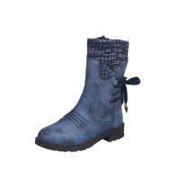 Round Toe Ankle Socks Back Lace-Up Rustic Snow Winter Boots with Side Zipper - Blue