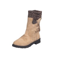 Round Toe Ankle Socks Back Lace-Up Rustic Snow Winter Boots with Side Zipper - Brown