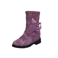Round Toe Ankle Socks Back Lace-Up Rustic Snow Winter Boots with Side Zipper - Purple
