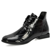 Round Toe Leaf Shaped Lace Up Flats Boots - Black