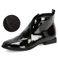 Round Toe Leaf Shaped Side Zipper Lace Up Autumn Flats Boots - Black