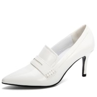 Pointed Toe Stiletto Heels Loafer British College Style Pumps - White