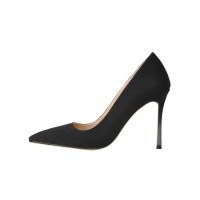 Stiletto Metal Heels Pointed Toe Wedding Matt Pumps - Black Suede