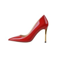 Stiletto Metal Heels Pointed Toe Wedding Patent Pumps - Red