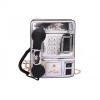 Public Phone Shaped Funny Costume Crossbody Bags - Silver