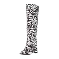 Pointed Toe Chunky Heels Knee Highs Fashionable High Tube Boots - Zebra Faux Leather