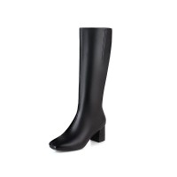 Chunky Heels Pointed Toe Autumn Side Zipper Knee High Boots - Black