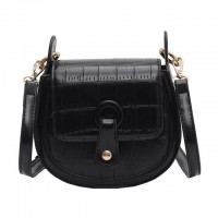 Half Round Crossbody Stone Embossed Autumn Purses Clutches Shoulder Bags - Black