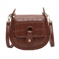 Half Round Crossbody Stone Embossed Autumn Purses Clutches Shoulder Bags - Coffee