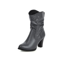 Chunky Heels Round Toe Western Cowboy Pull On Ankle Boots - DimGray