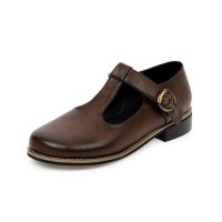 Round Toe T Strap Creepers Loafer Oxford Shoes - Brown