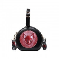 Half Round Shaped Creepy Dog Printed Shoulder Bags - Black