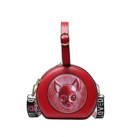 Half Round Shaped Creepy Dog Printed Shoulder Bags - Red