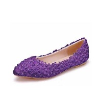 Pointed Toe Lace Flower Decorated Ballets Flats - Purple