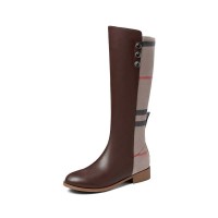 Autumn Style Rivet Decorated Genuine Leather Ankle Boots with Side Zipper - Brown