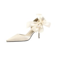 Pointed Toe 3 Inch Stiletto Heels  Wedding Dorsay Pumps Sandals  - Beige