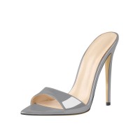 Italian Heel Peep Toe Patent Slip On Summer Sandals - Gray