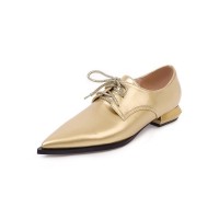 Pointed Toe Western Lace Up Loafer Oxford Shoes - Gold