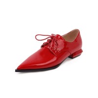 Pointed Toe Western Lace Up Loafer Oxford Shoes - Red