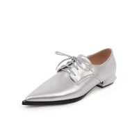 Pointed Toe Western Lace Up Loafer Oxford Shoes - Silver