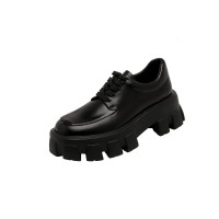 Round Toe Lace Up Chunky Heels Platforms Wednesday School Loafers - Black