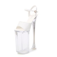 Peep Toe Strange Slim Pointed Ultra Heels Ankle Buckle Straps LED Light Pumps - White