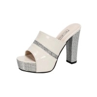 Peep Toe Multicolor Platform Rhinestones Sandals  - Beige