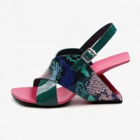 Peep Toe Strange Heels Wedges Back Straps Snakeskin Print Summer Sandals - Pink